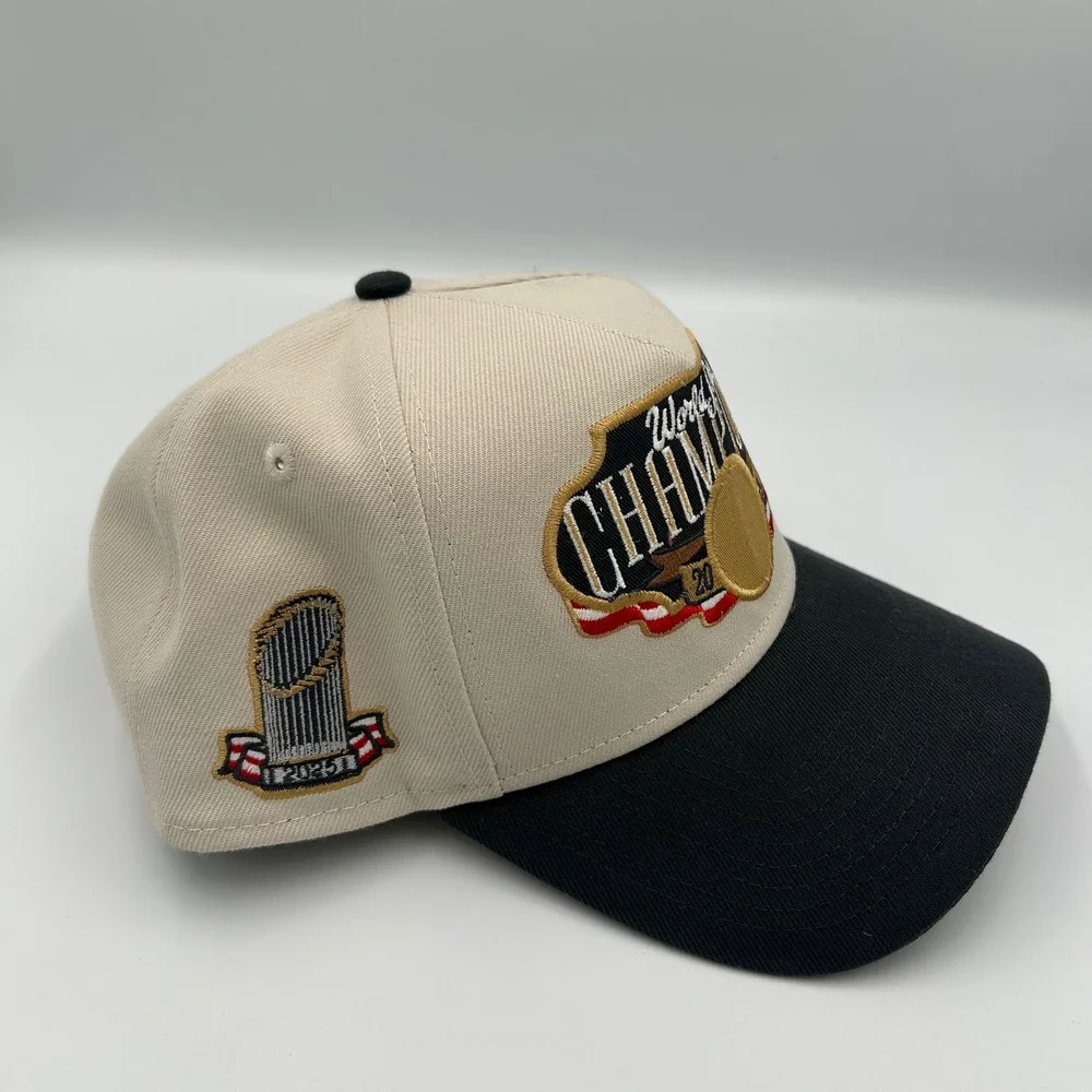 New Era Hat Men OSFM Tan Black 2025 World Series Champions 9FORTY Snapback Cap